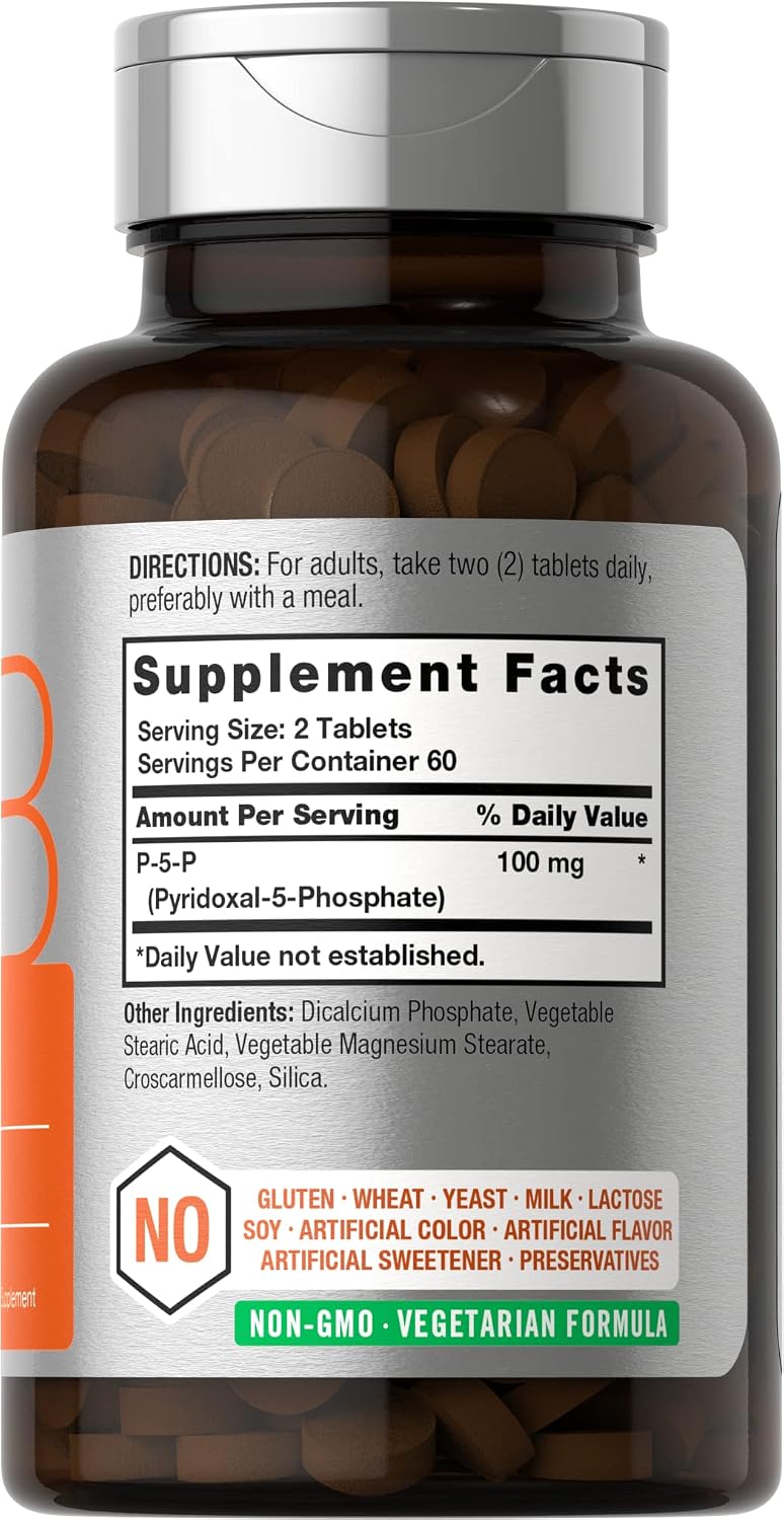 Horbäach P5P Activated Vitamin B6 100mg | 120 Tablets | Vegetarian Supplement, Non-GMO, Gluten Free | Pyridoxal 5 Phosphate | Coenzyme B6