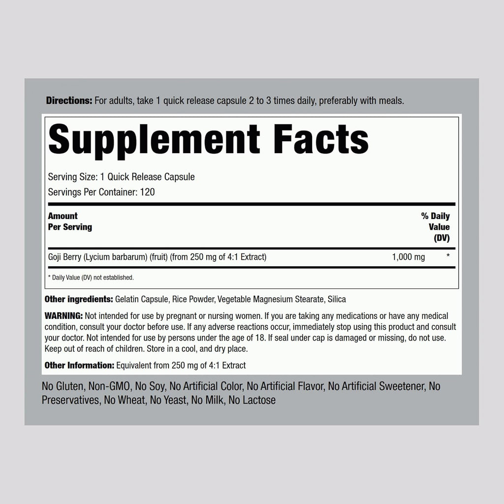 Piping Rock Goji Berry, 120 Cápsulas – Extracto Concentrado de Bayas de Goji