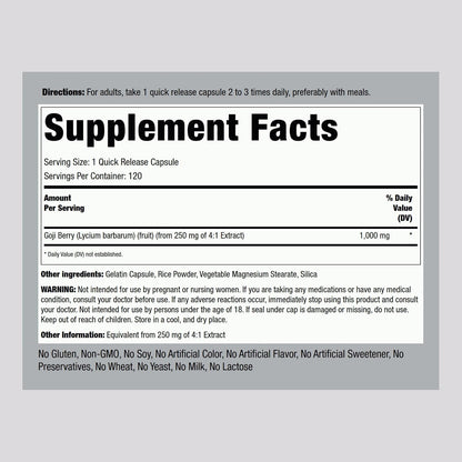 Piping Rock Goji Berry, 120 Cápsulas – – Extracto superconcentrado : Proporciona una dosis concentrada de los – Image 2