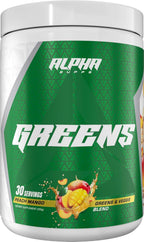 Alpha Greens - Superfood en Polvo con Frutas y Verduras, 40+ Ingredientes Naturales, Prebiótico y Probiótico, 30 Servicios (Melocotón Mango)