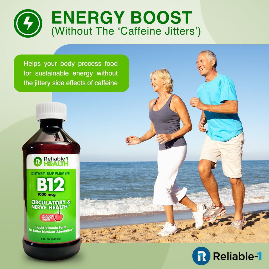 Reliable-1 Laboratories Vitamina B12 Líquida 1000mcg – Suplemento Diario para Hombres y Mujeres – Sabor Natural a Cereza