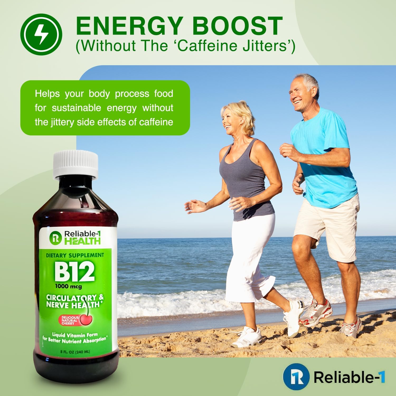 Reliable-1 Laboratories Vitamina B12 Líquida 1000mcg – Suplemento Diario para Hombres y Mujeres – Sabor Natural a Cereza