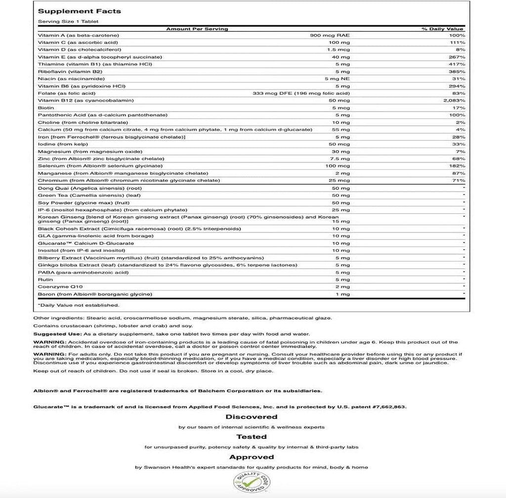 Swanson Multi Multivitamínico Multimineral para Mujeres Prime 90 comprimidos