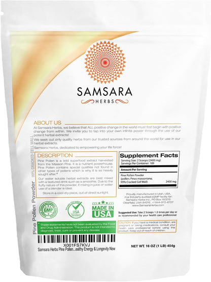 Samsara Herbs Polvo de Polen de Pino Silvestre - 99% Pared Celular Rota (454g) – Image 7
