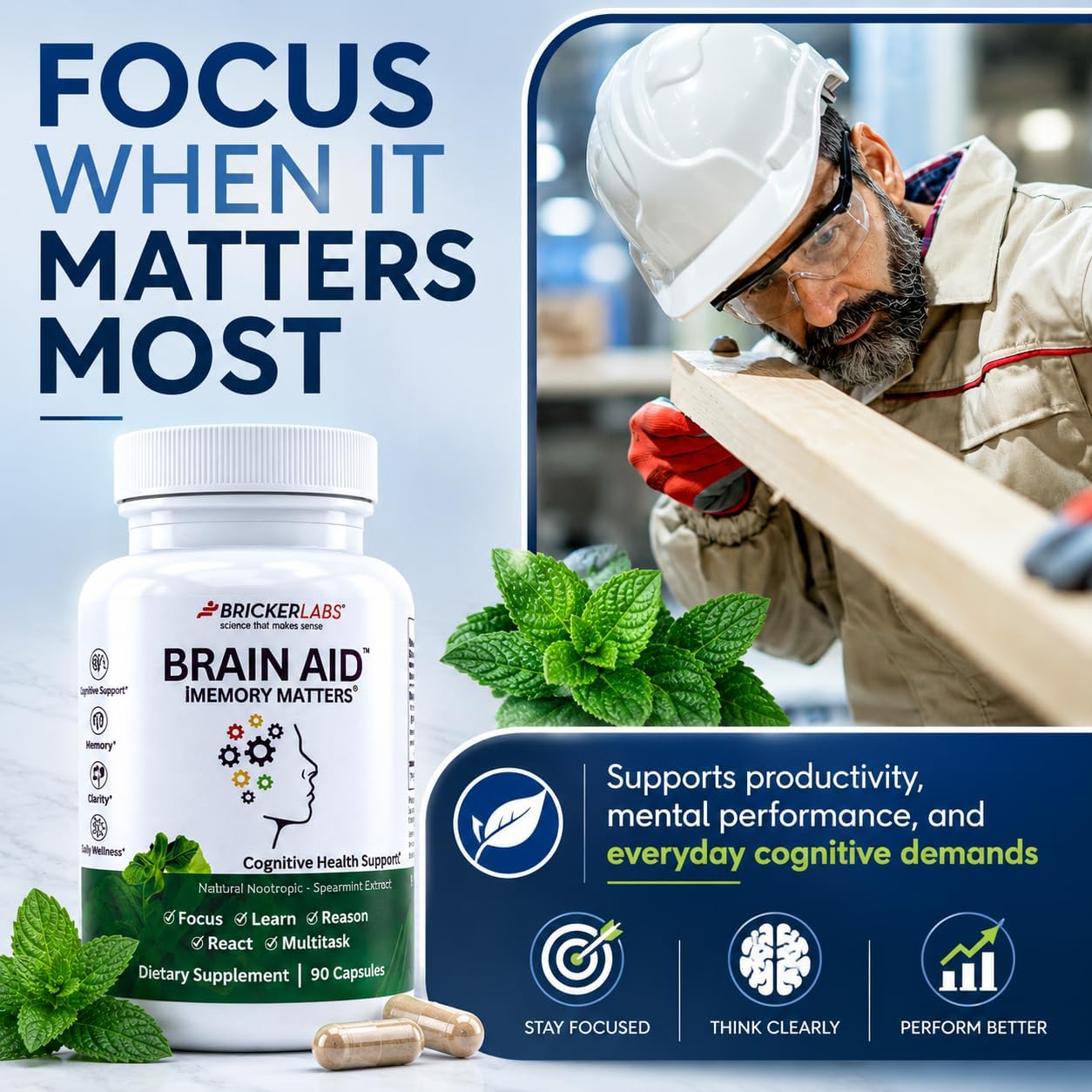 Bricker Labs Brain Aid Memory Matters – Suplemento Nootrópico con Extracto de Menta Neumentix