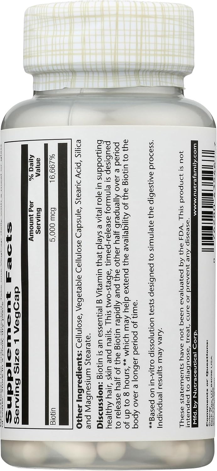 Solaray Biotina 5000 mcg - Liberación Prolongada - 60 Cápsulas Veganas
