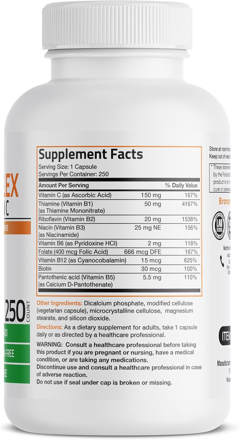 Bronson Complejo B con Vitamina C – 250 Cápsulas Vegetarianas