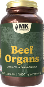 MK Supplements Grass-Fed Beef Organs Capsules | 5 Órganos en Proporciones Naturales | B12, Cobre y Hierro Hemo | Criado de Forma Regenerativa | 150 Cápsulas