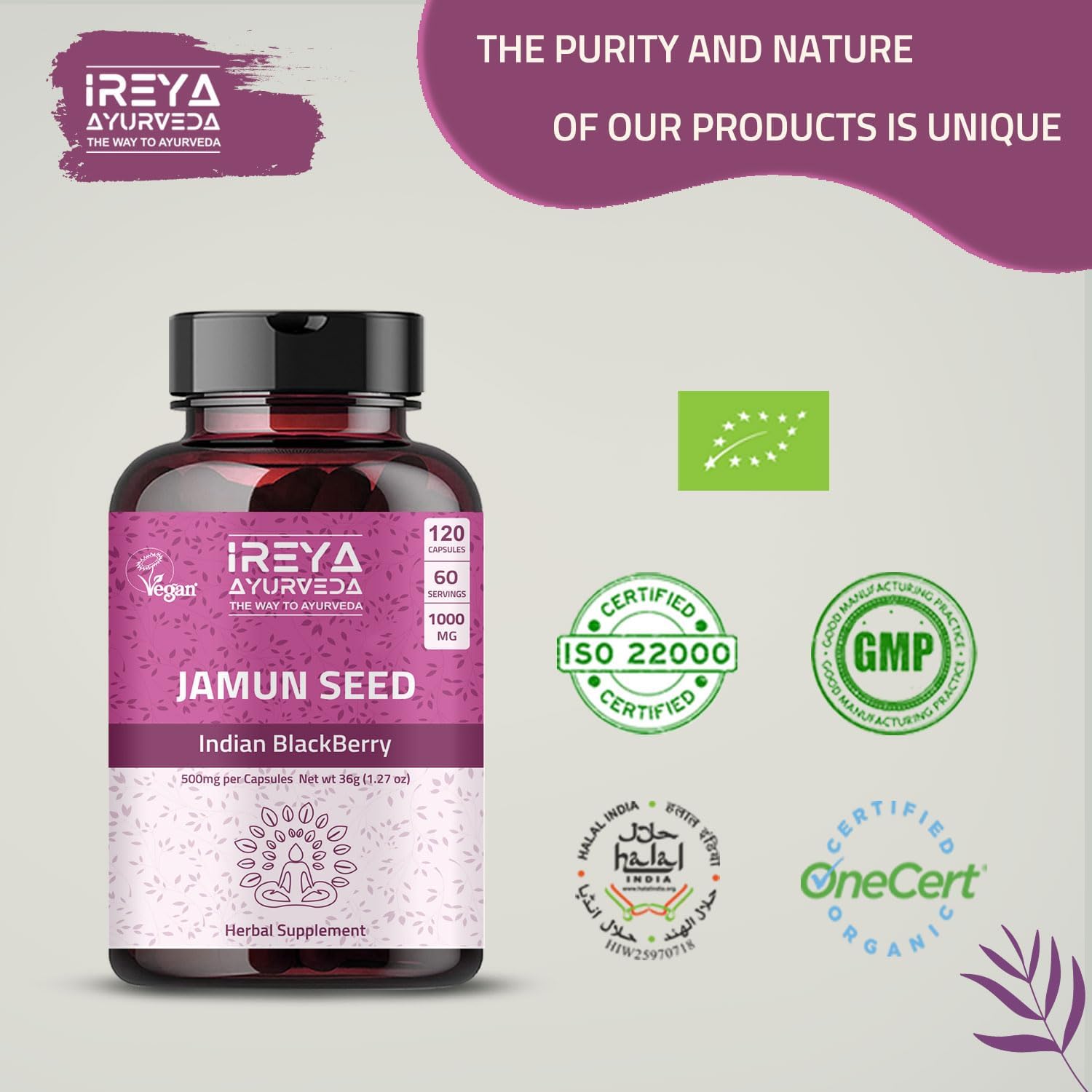 Cápsulas de Semilla de Jamun (Indian BlackBerry) - 90 Cápsulas, 1000 mg