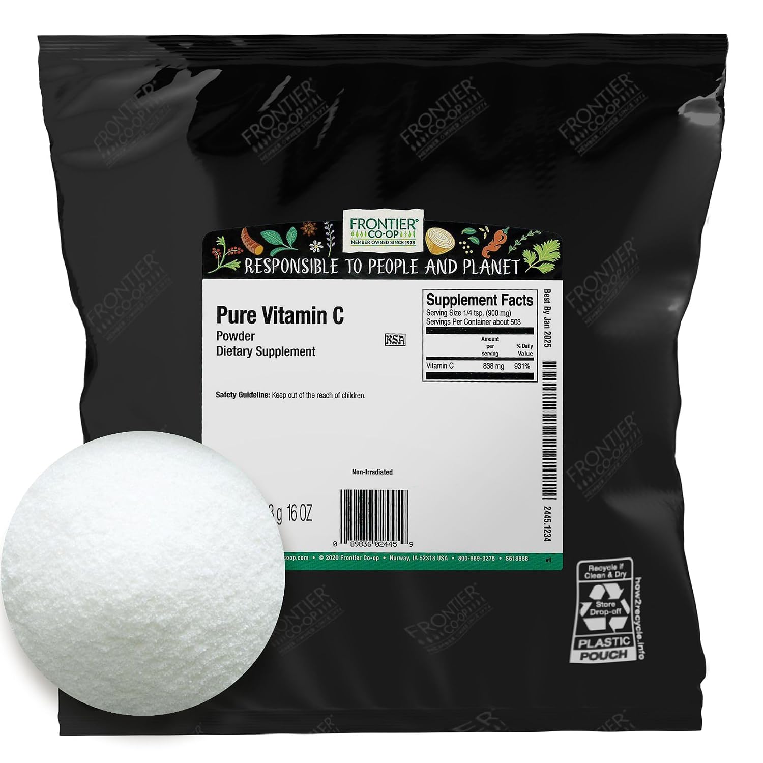 Frontier Co-op - Bulk Vitamin C Powder (3,400 mg per teaspoon), 454 g