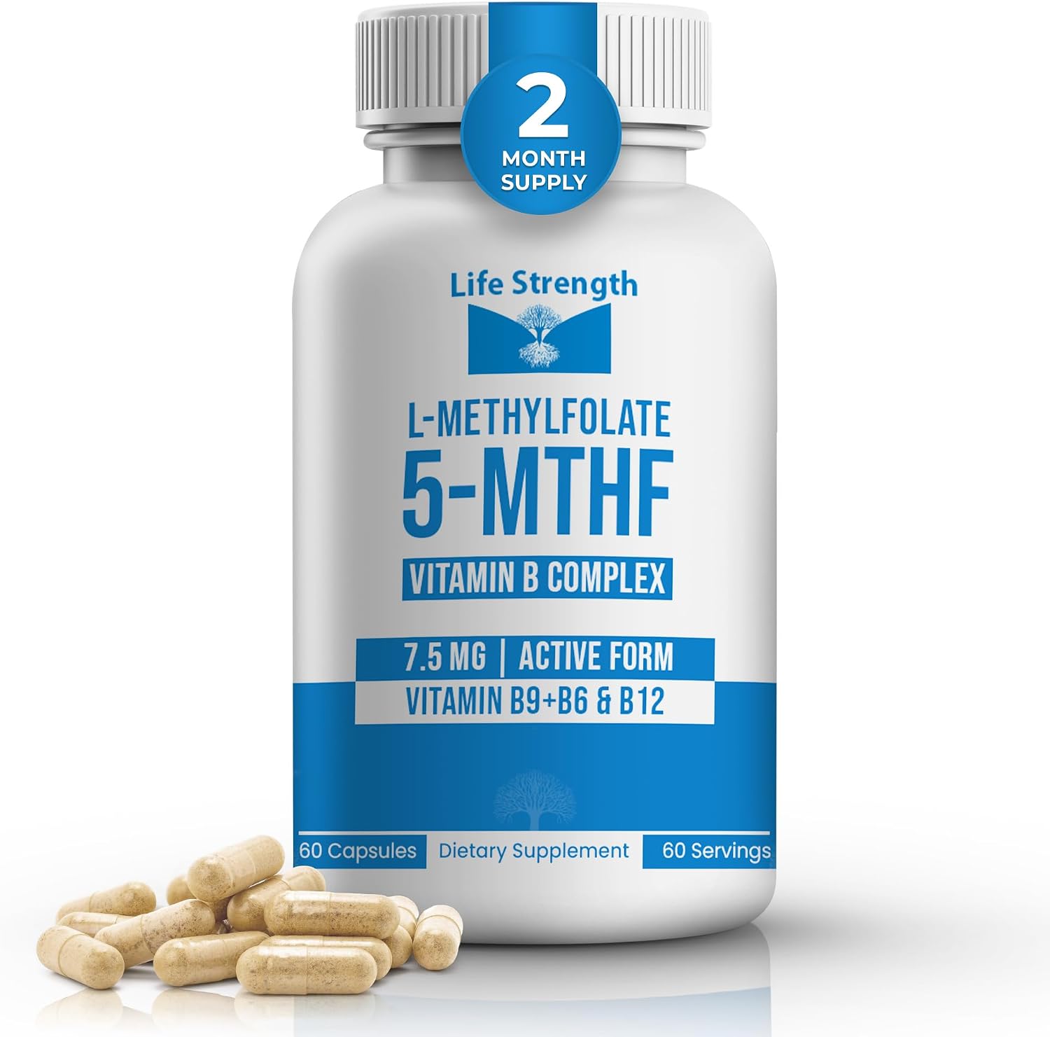 L-Metilfolato 7.5 mg + Complejo B - 5-MTHF, B6 y B12 Metilcobalamina - 60 Cápsulas - Fórmula Profesional
