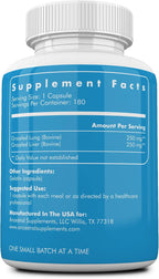 Ancestral Supplements - Suplemento de Pulmón e Hígado de Res Alimentado con Pasto, 500mg, 180 Cápsulas