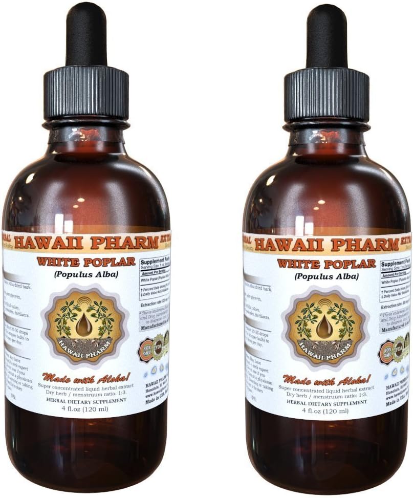 Hawaii Pharm Extracto Líquido de Álamo Blanco, Tintura de Corteza de Populus Alba, Suplemento Herbal, 2x118 ml