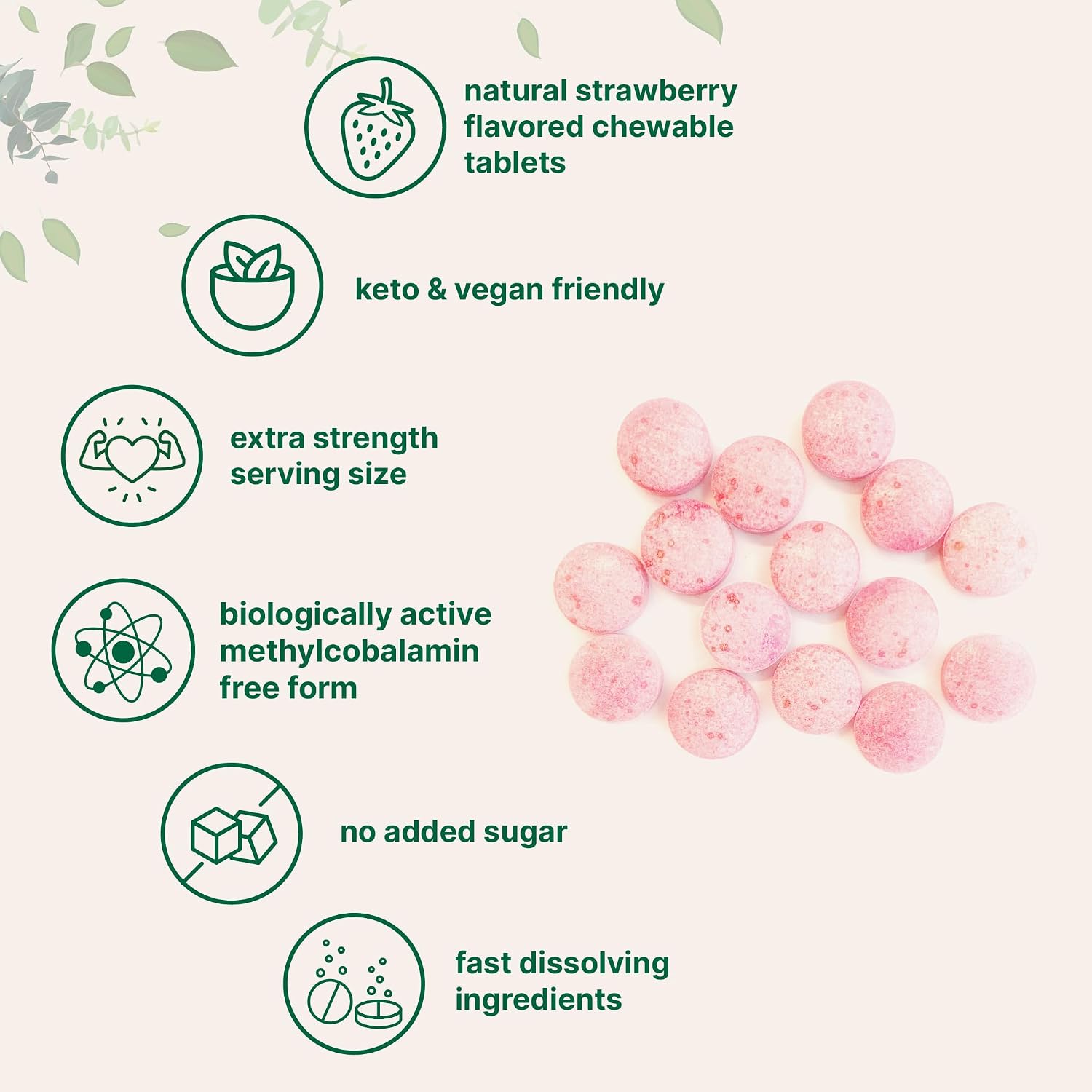 Micro Ingredients Vitamina B12 1000 mcg Metilcobalamina – 365 Comprimidos Masticables Sabor Fresa Natural