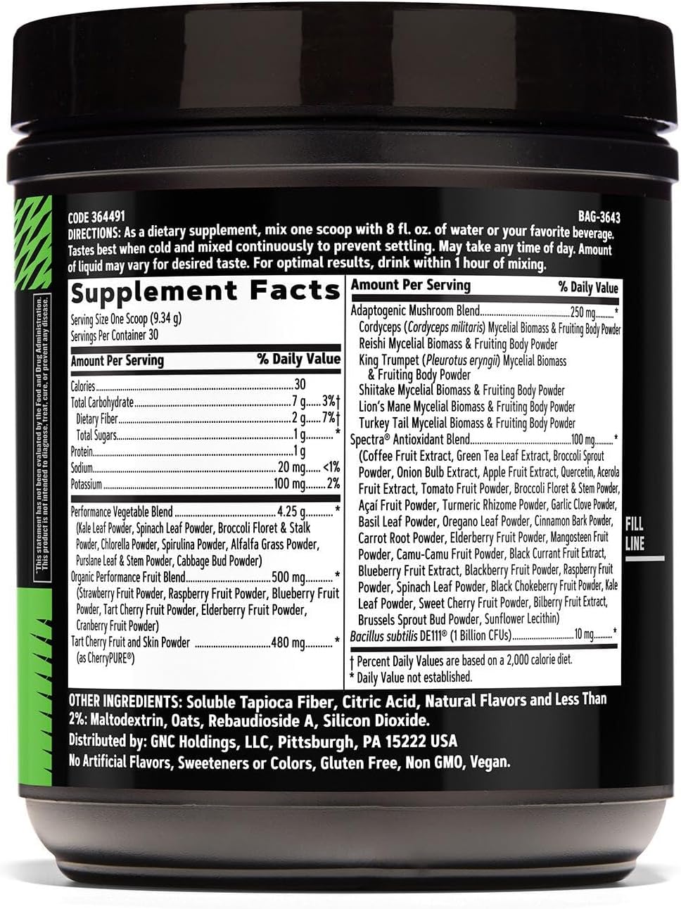 GNC AMP Amplified Greens Superfoods Performance Blend - Bebida vegana de superalimentos - Arándano y granada - 280 g (30 porciones)