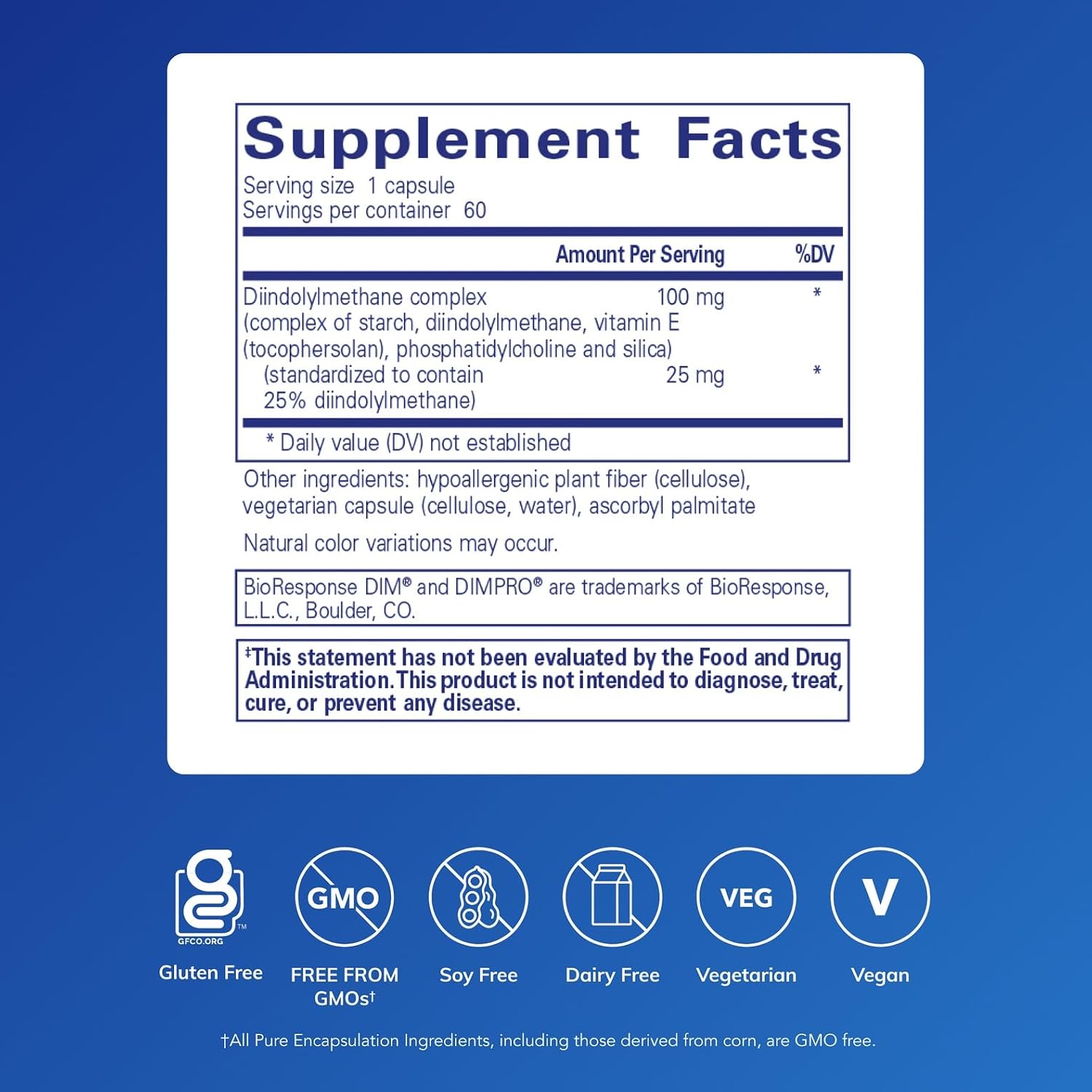 Pure Encapsulations DIMPRO 100 - Diindolilmetano (DIM) - 60 Cápsulas