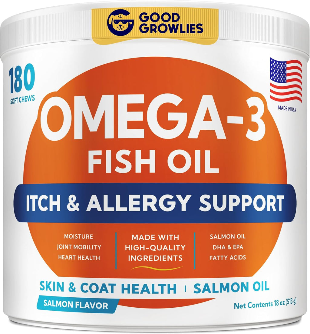 Omega 3 Alaska Aceite de Pescado en Golosinas para Perros (360 uds) - Alivio de Picazón y Apoyo para Alergias - Pelajes Brillantes - EPA y DHA - Aceite de Salmón Natural - Apoyo para Caderas y Articulaciones - Sabor a Salmón