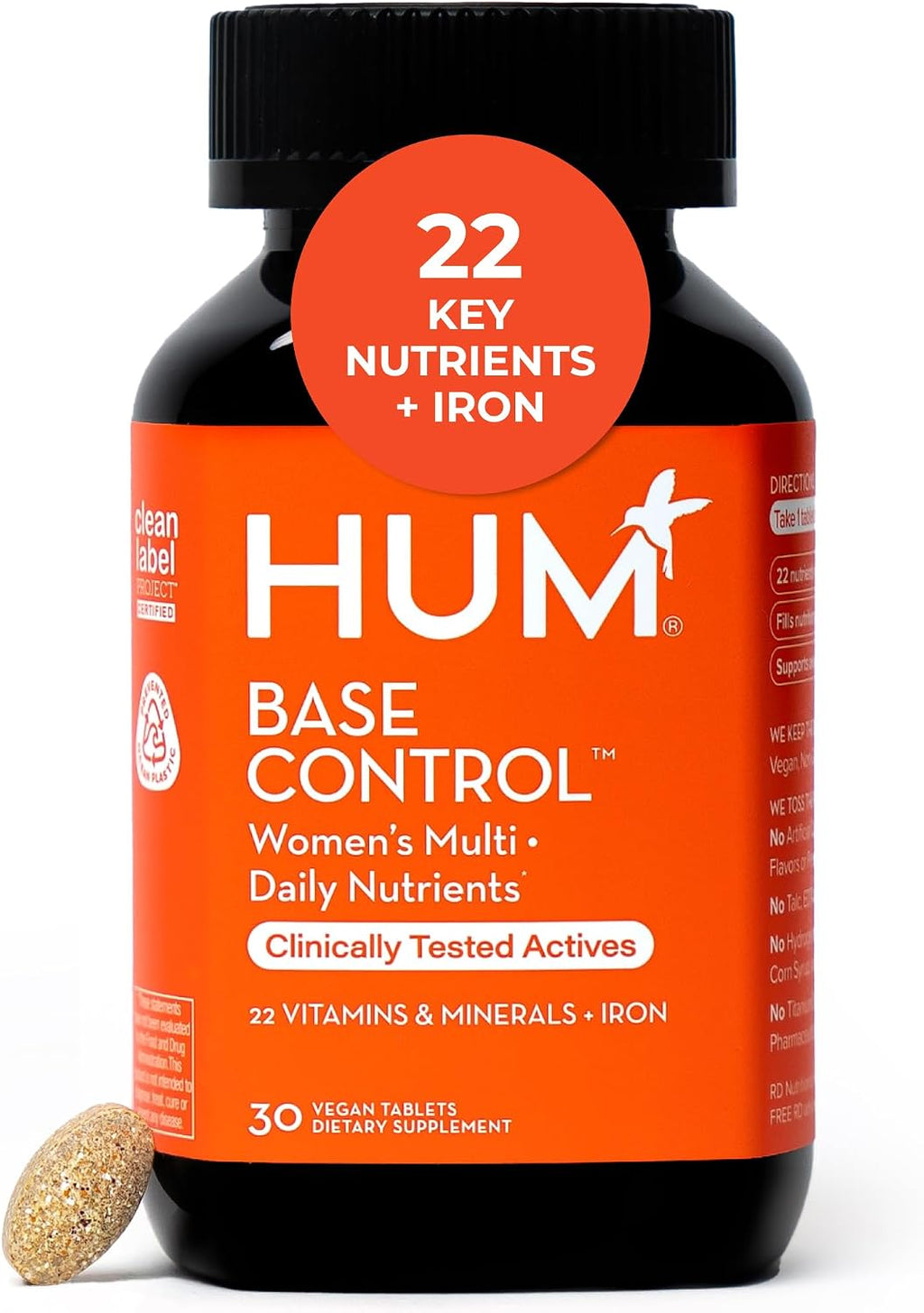 HUM Base Control Multivitamin para Mujeres – 22 Vitaminas y Minerales Esenciales con Hierro, Biotina y Zinc – 30 Cápsulas