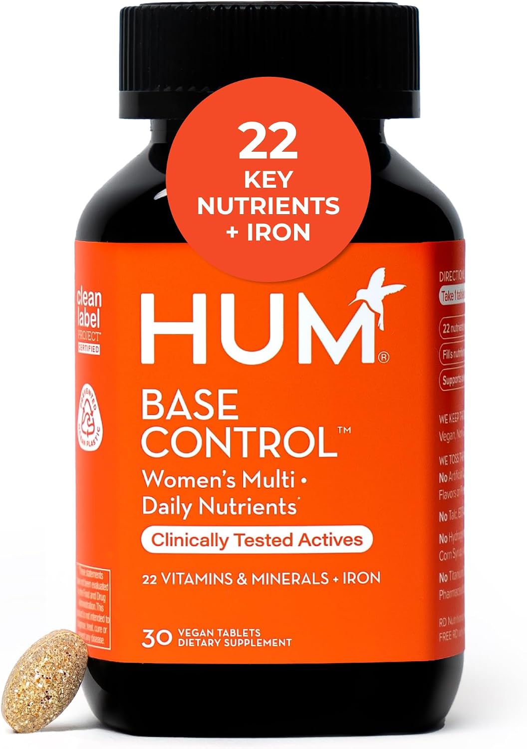 HUM Base Control Multivitamin para Mujeres – 22 Vitaminas y Minerales Esenciales con Hierro, Biotina y Zinc – 30 Cápsulas