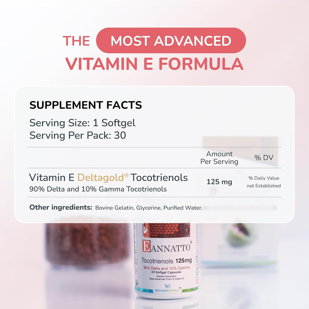 WELLNESS EXTRACT Eannatto Tocotrienols - Vitamina E sin Tocoferoles, 125 mg, 30 Cápsulas Blandas