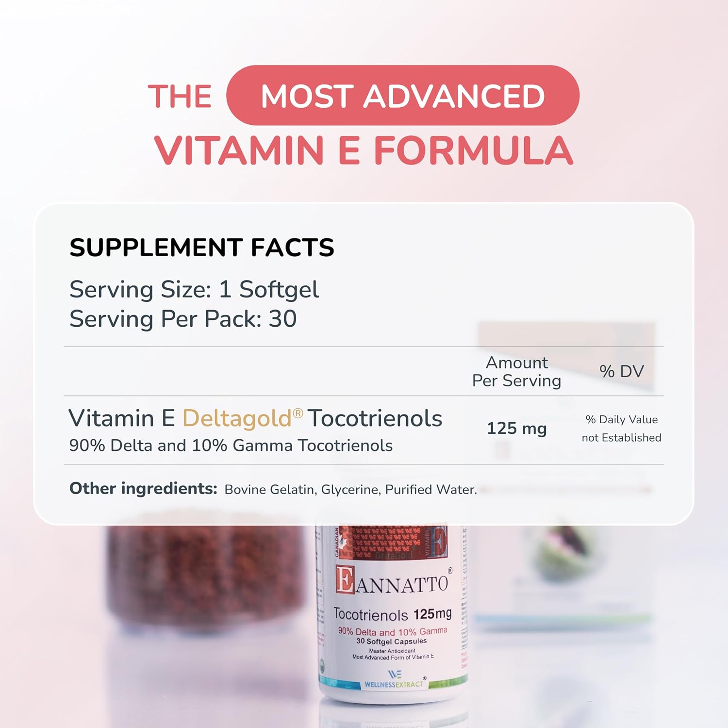 WELLNESS EXTRACT Eannatto Tocotrienols - Vitamina E sin Tocoferoles, 125 mg, 30 Cápsulas Blandas
