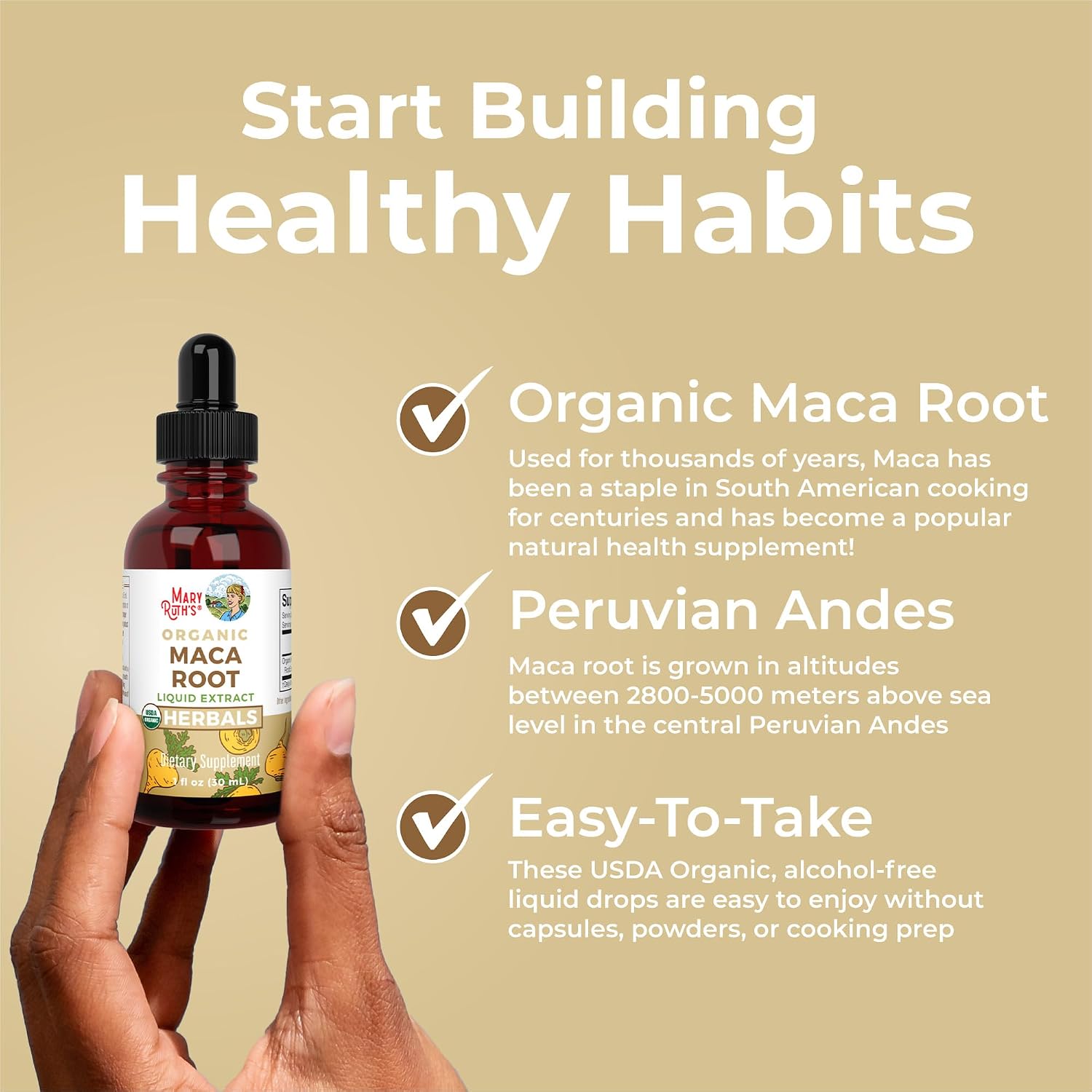 MaryRuth's Gotas Líquidas de Maca Orgánica USDA | Vegano | Sin Gluten | Sin Alcohol | 30 ml