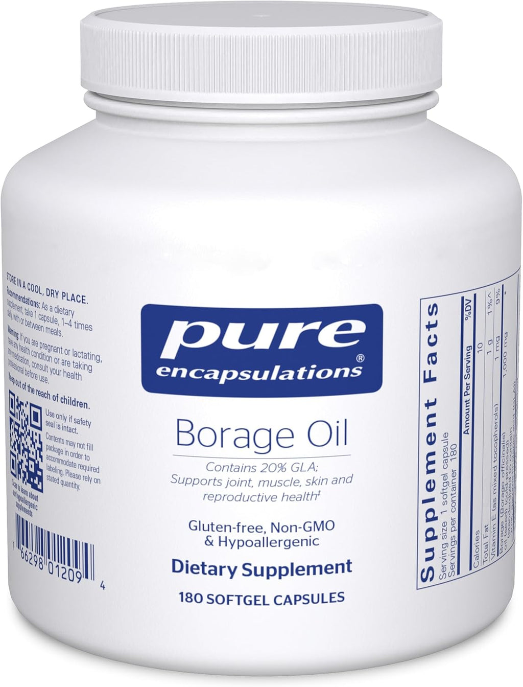 Pure Encapsulations Borraja Aceite | Suplemento Hipoalergénico | 180 Cápsulas Blandas