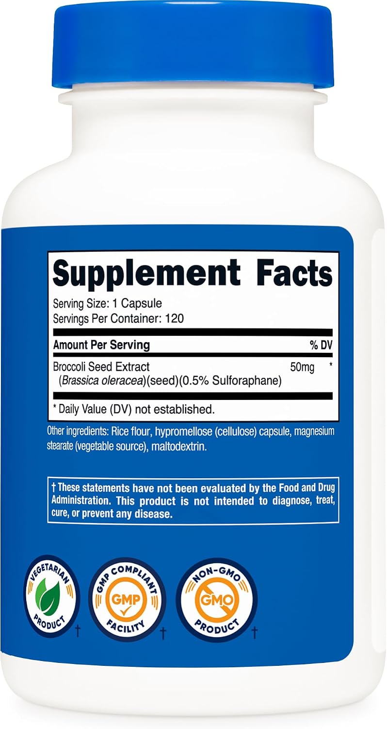 Nutricost Sulforaphane Glucosinolate (SGS) - 120 Cápsulas - 50 mg de Extracto de Semilla de Brócoli por Dosis