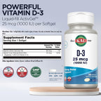 KAL Vitamina D3 1000 UI (25 mcg) - 200 Cápsulas Blandas