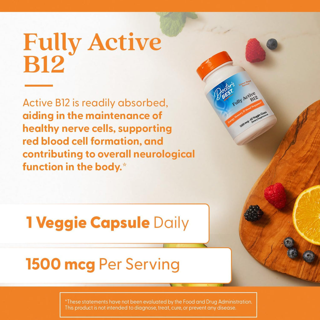 Doctor's Best B12 1500 mcg - Metilcobalamina Activa - 60 Cápsulas Veganas