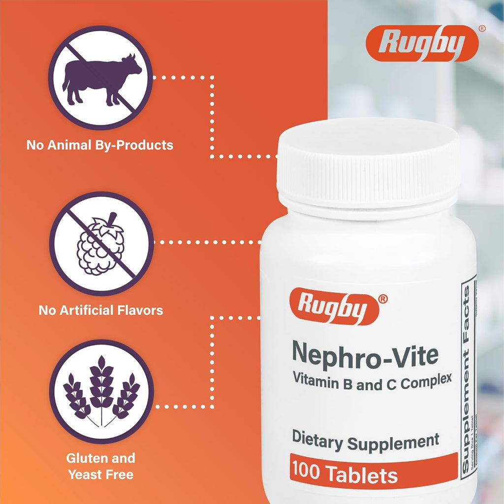 Rugby Nephro-Vite Complejo de Vitaminas B y C, 100 Comprimidos (Paquete de 3)