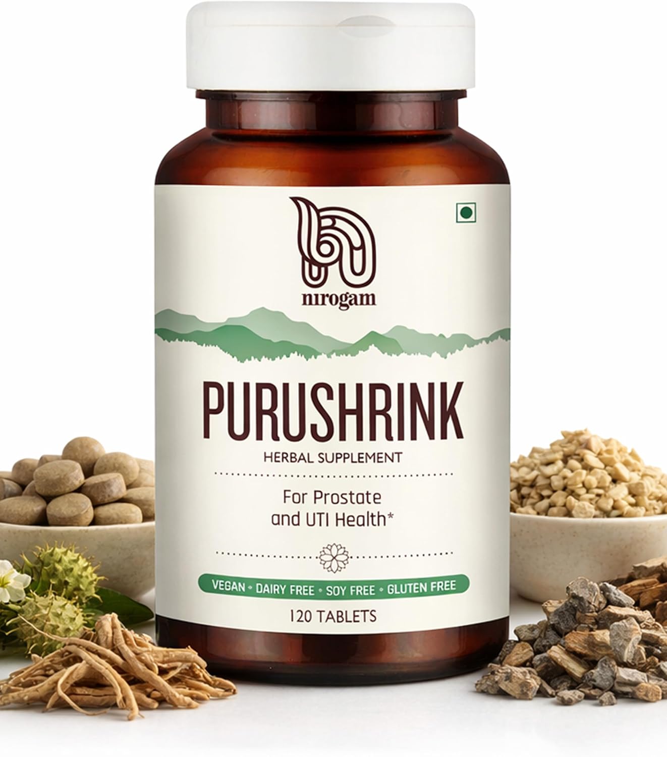 Nirogam Purushrink - Complemento Ayurvédico para la Próstata, Apoya el Sueño y la Salud Urinaria - 120 Comprimidos Veganos