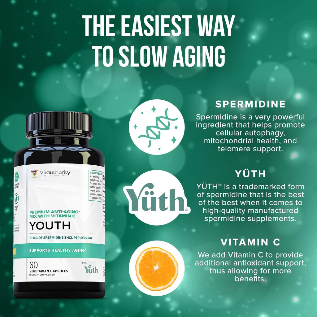 Vitauthority Espermidina 3HCL 99% - Apoyo Celular y Longevidad - 60 Dosis
