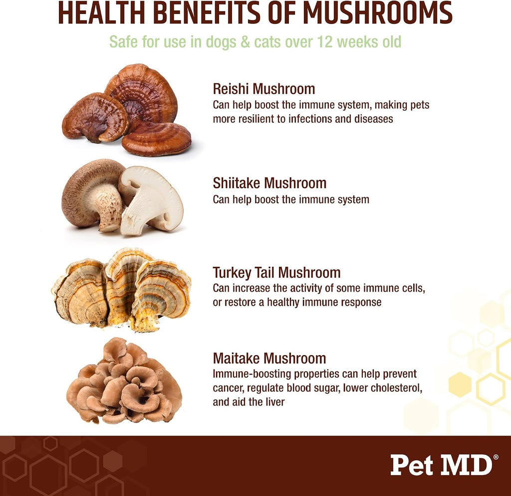 Pet MD Mushroom Immune Support para Perros y Gatos - 120 Comprimidos Masticables