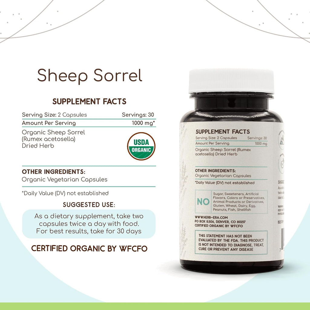 HerbEra Sheep Sorrel USDA Orgánico 60 Cápsulas