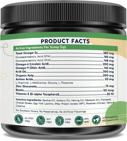 Omega 3 Fish Oil for Dogs, Dog Fish Oil Powder, Wild Caught Fish Oil, EPA&DHA, Krill Oil, Kelp, Dog Skin and Coat – Image 8