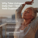 Livingood Daily Hair, Skin & Nails - Suplemento 14 en 1 para Cabello, Piel y Uñas, con Biotina, Colágeno y Queratina, 60 Cápsulas