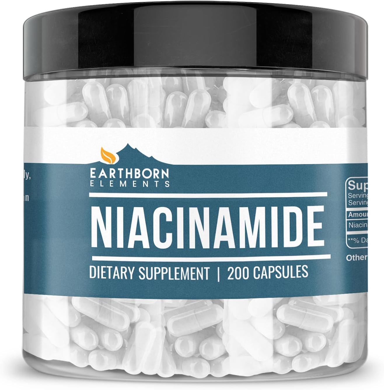 Earthborn Elements Niacinamida (Vitamina B3), Cápsulas, Sin Rellenos de Magnesio, Sin Enrojecimiento