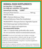 Chirayata Forte - Extracto de Swertia Chirata (Kiratatikta) 500 mg - 60 Cápsulas Vegetarianas