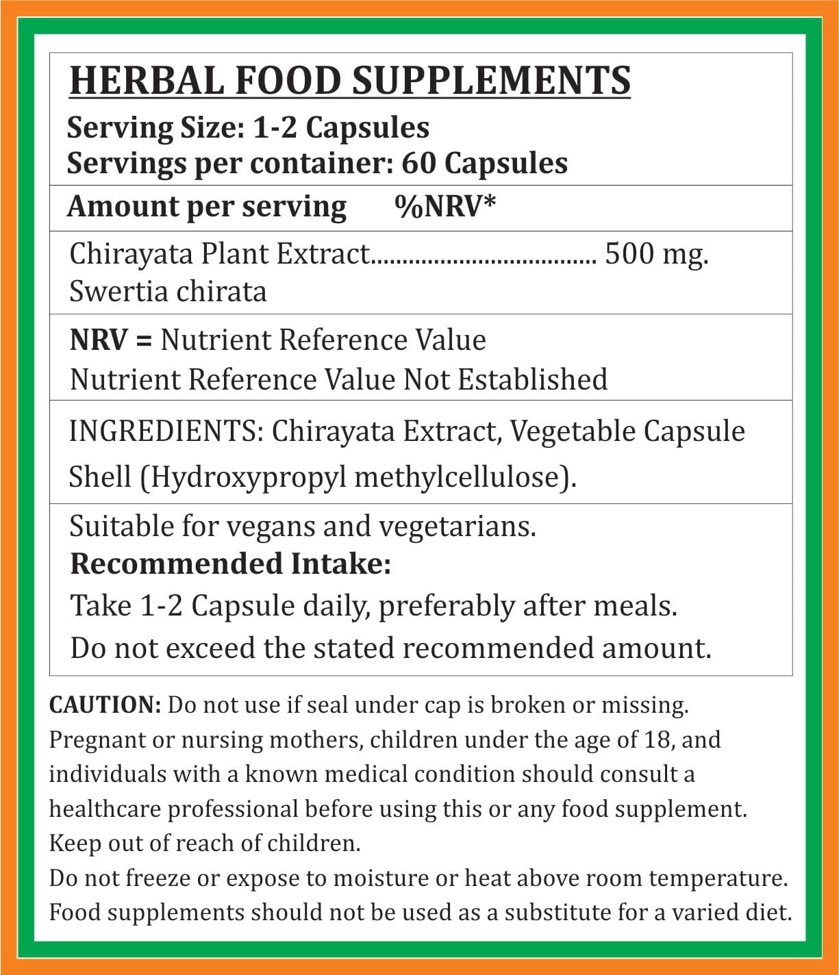 Chirayata Forte Cápsulas 500 mg - Extracto de Swertia Chirata (4 Frascos de 60 Cápsulas)