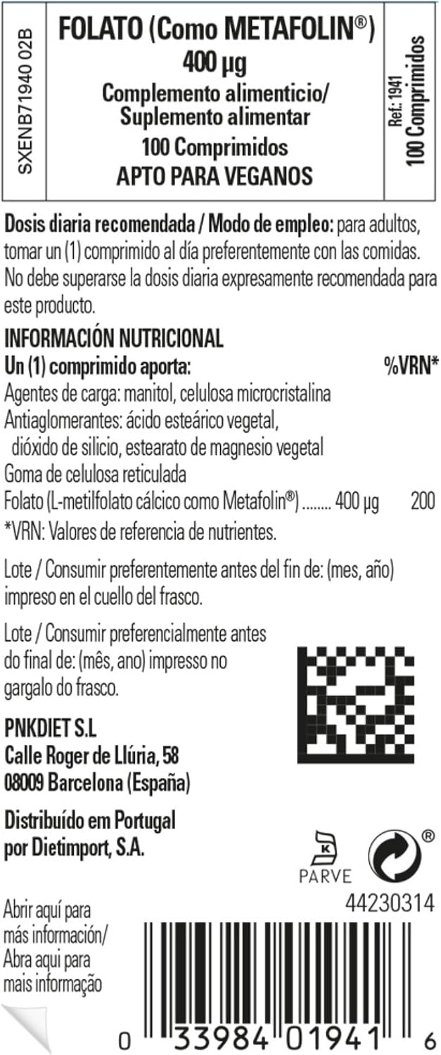 Solgar Folato 666 mcg DFE (Metafolin 400 mcg) - 100 Comprimidos