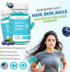 Vazatisi Gominolas de Biotina con Colágeno y Queratina para Cabello, Piel y Uñas - 60 unidades Sabor Arándano Azul