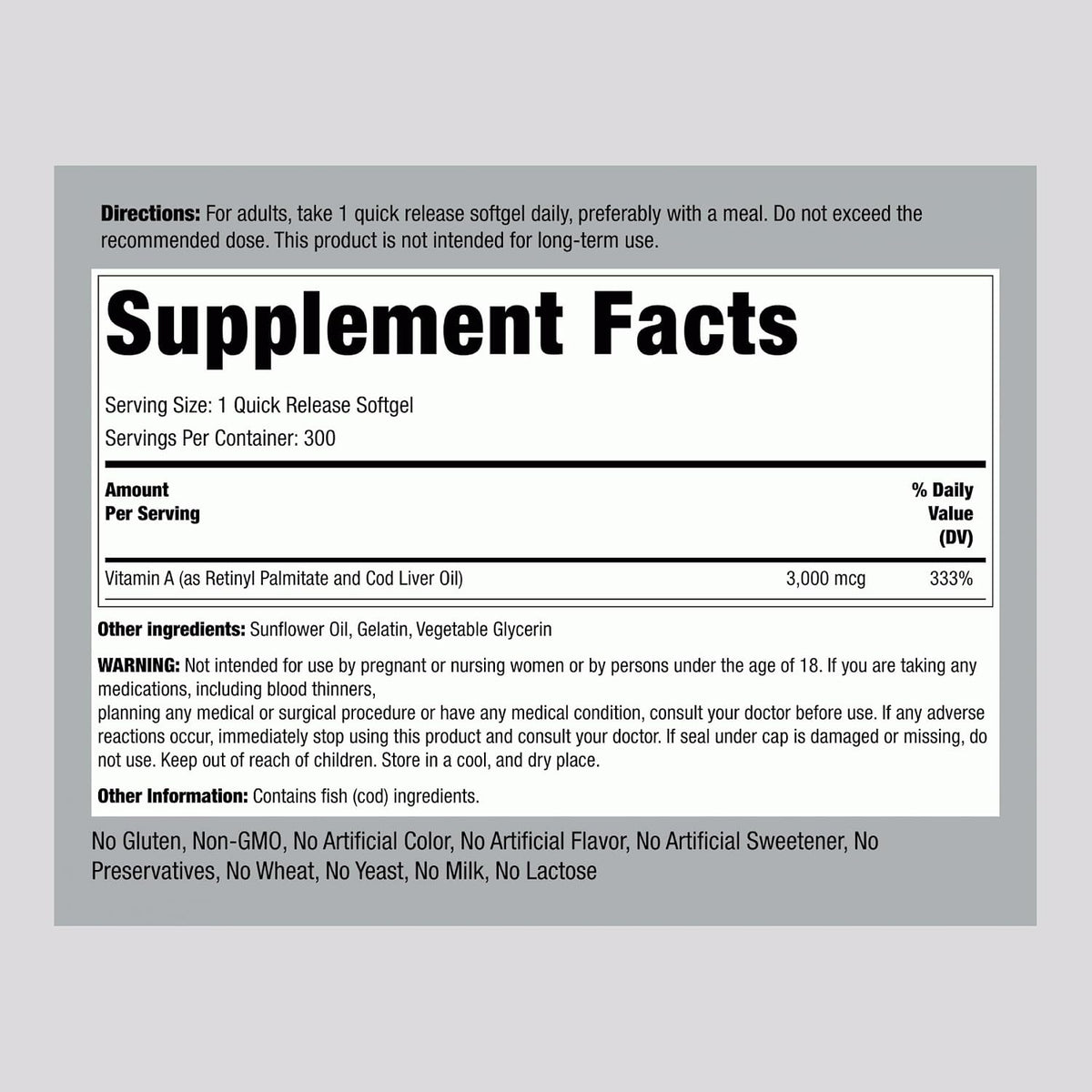 Piping Rock Vitamina A 10000 UI Softgels | 300 unidades | Suplemento No-GMO, Sin Gluten – Image 2
