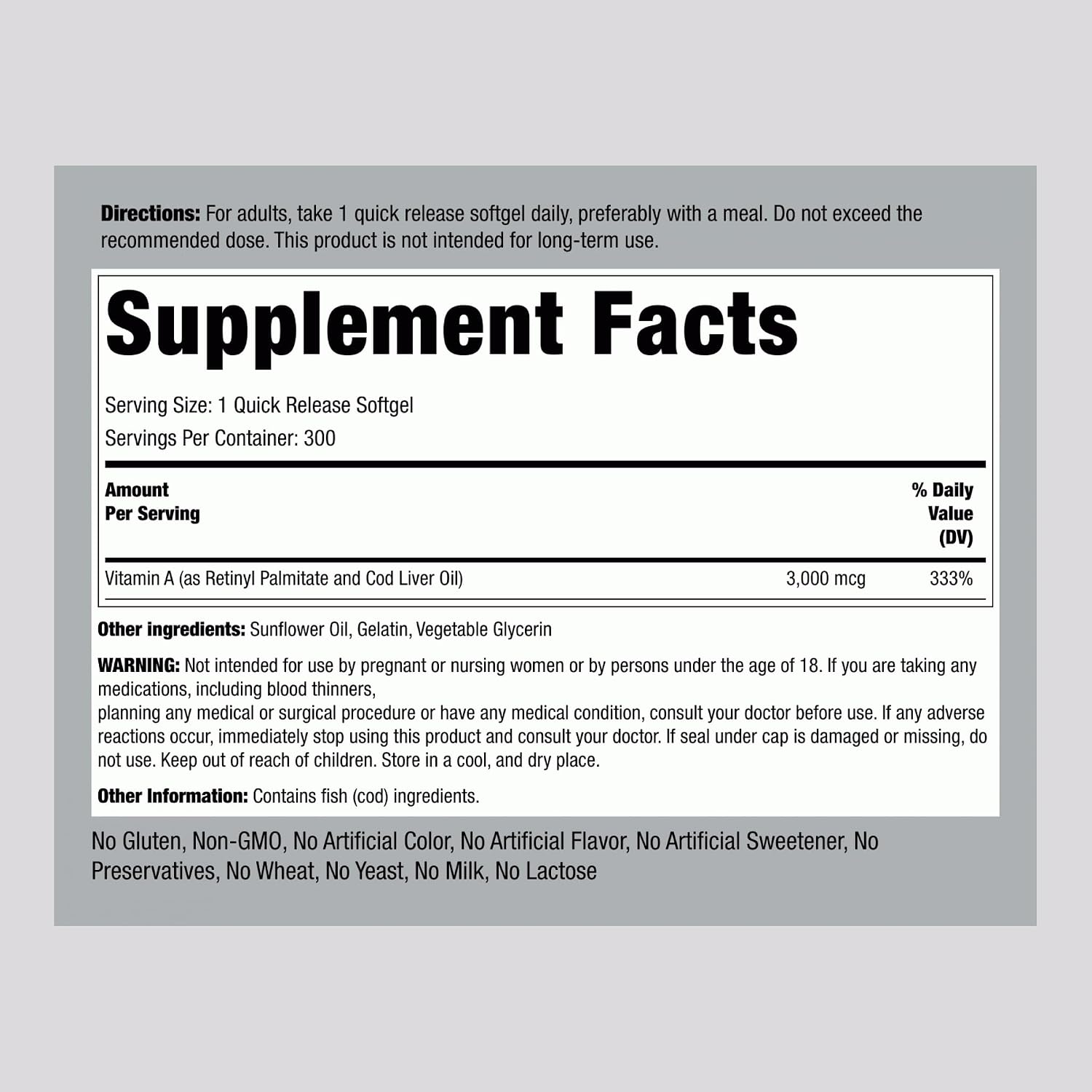 Piping Rock Vitamina A 10000 UI Softgels | 300 unidades | Suplemento No-GMO, Sin Gluten