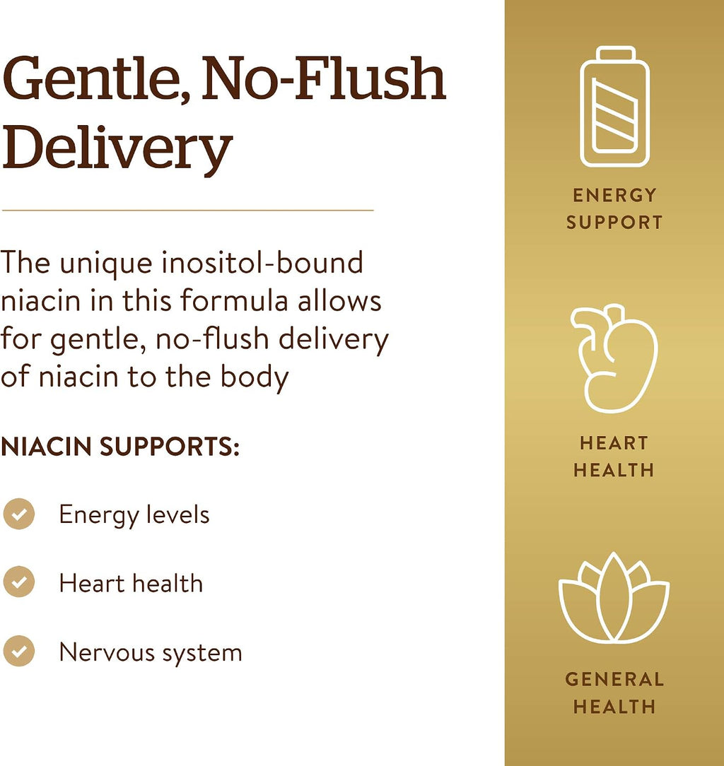 Solgar No-Flush Niacin 500 mg, 250 Vegetable Capsules - No Flushing