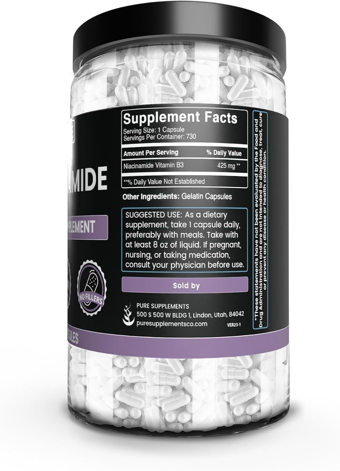 PURE ORIGINAL INGREDIENTS Niacinamide (730 Cápsulas) Sin Rellenos, Siempre Pura, Verificado en Laboratorio