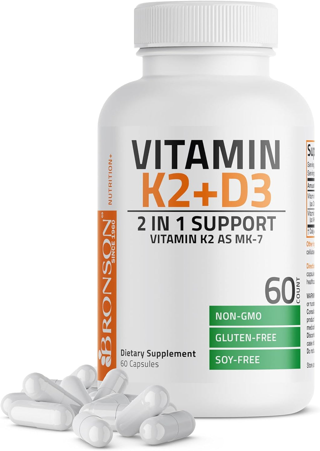 Bronson Complejo de Vitamina D3 (5000 UI) y K2 MK-7 (90 mcg) – 60 Cápsulas