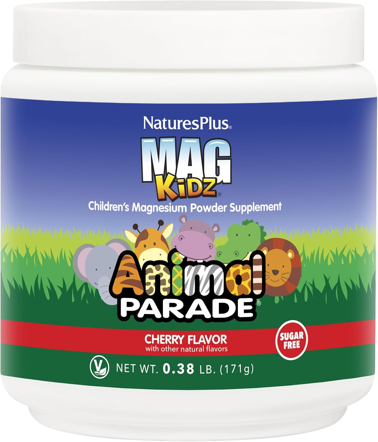 NaturesPlus Animal Parade MagKidz - Magnesio Infantil en Polvo Sabor Cereza - 45 Raciones