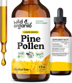 Wild & Organic Pine Pollen Tincture - Tintura de polen de pino ecológica - Extracto puro de Pinus Massoniana - Vegano, sin alcohol ni azúcar - 118 ml