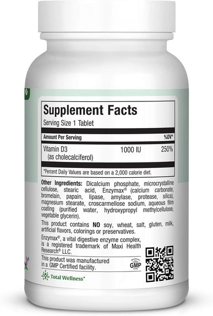 Maxi Health Vitamina D3 1000 UI - 180 – El mantenimiento de los niveles normales de calcio en sangre. – Image 2